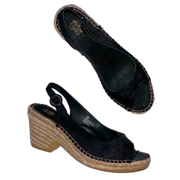 Studio 1940 Shoes - Black Slingback Espadrille Wedge Heels Sandals 7.5